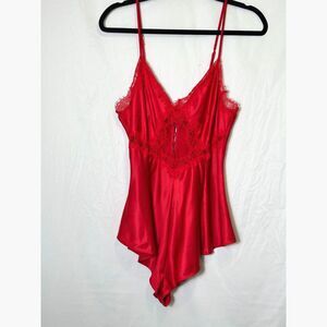 Victoria's Secret Women's Red Satin & Lace Babydoll with Front Cut Out Size M